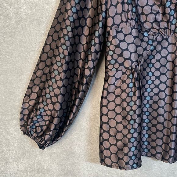Y2k Babydoll Top Size 4 Silk Puff Sleeve Polka Dot Office Boho Chic Fairy Grunge - Picture 5 of 16